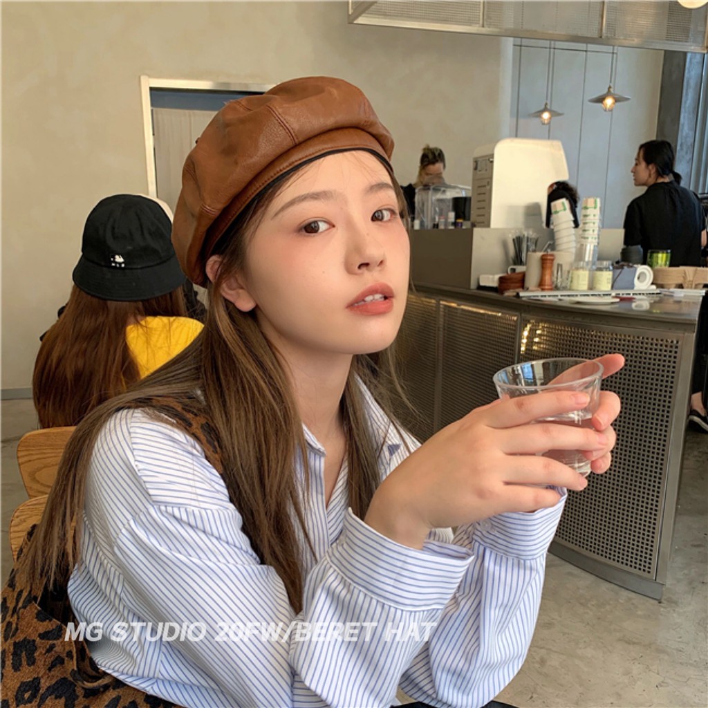 Mũ Beret MG STUDIO Chất Liệu Da PU Kiểu Dáng Bát Giác Sang Trọng