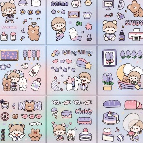 Bộ Sticker hình dán dễ thương sáng tạo và giấy bộ nhãn dán trang trí dễ thương phong các Hàn Quốc