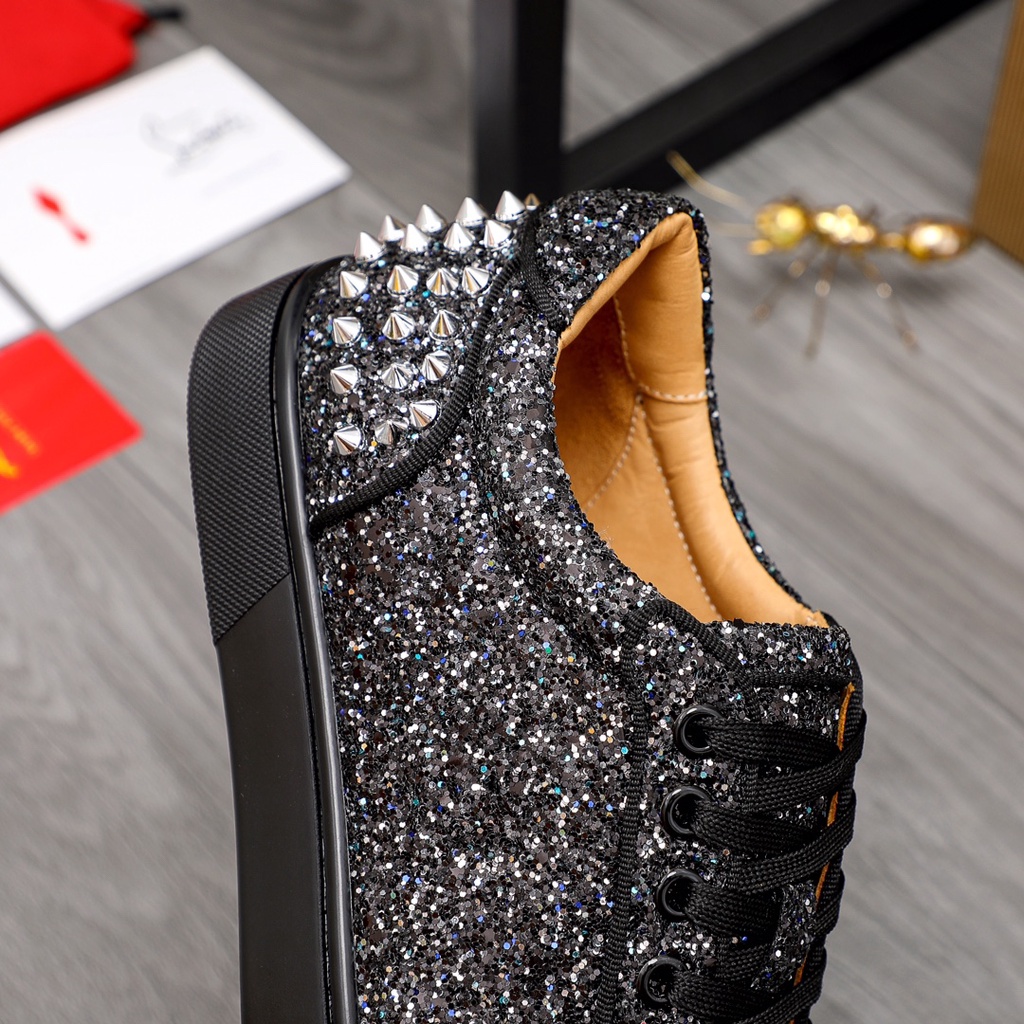 Giày thể thao nam da thật phối vải đính kim tuyến và đinh tán sành điệu, cá tính