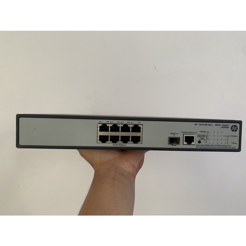 Switch chuyển mạch layer 3, cấp nguồn POE+ : HP 1910-8 port 1Gb