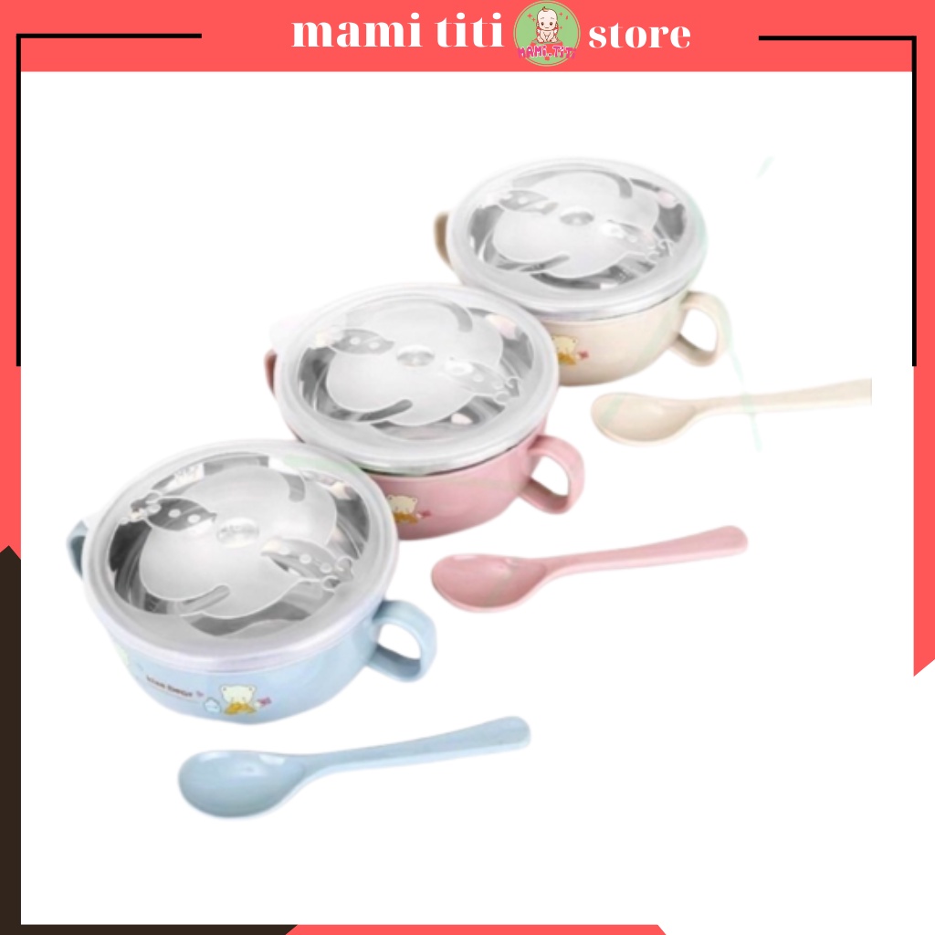 Bát Ăn Dặm Lõi Inox 304, Bát Ăn Dặm Giữ Nhiệt Kèm Thìa Cho Bé Mami.titi