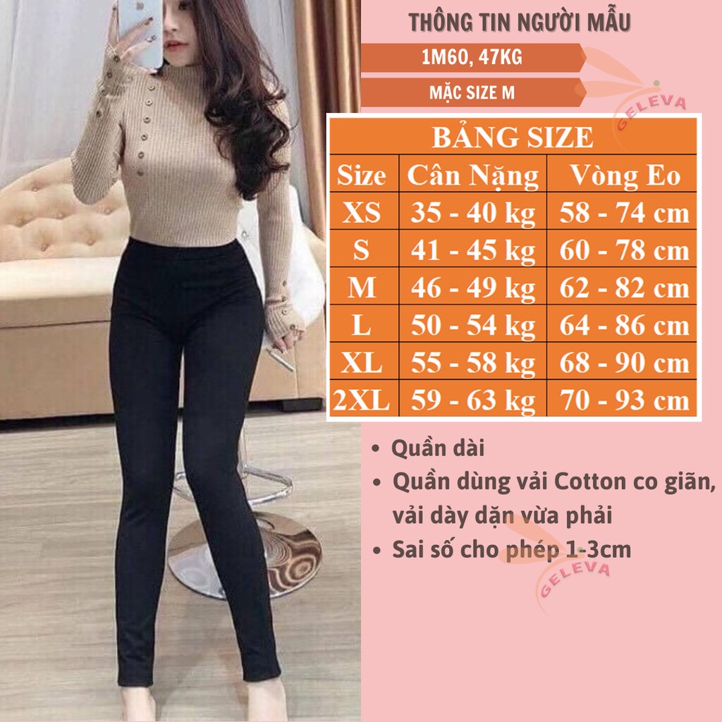 Quần legging nữ dài gân mông vải cotton co giãn ôm bó cạp chun dễ mặc Geleva GE930