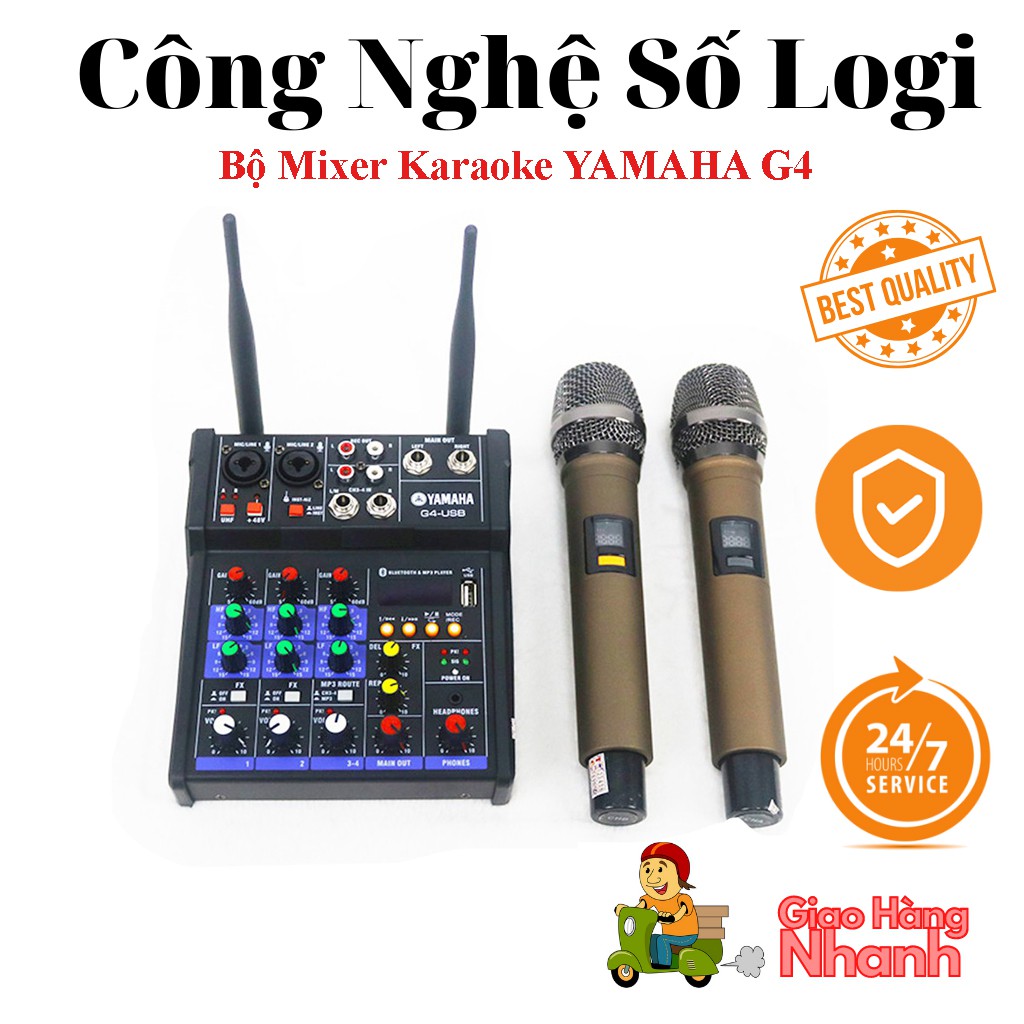 Bộ Mixer Yamaha G4 USB - Mixer Chuyên Karaoke, Livestream, Thu Âm Cao Cấp - Tặng Kèm 2 Micro Không Dây