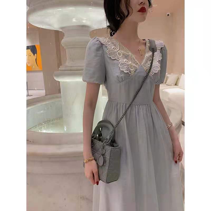 Đầm Nữ Tay Ngắn Cổ Chữ V Thời Trang Thanh Lịch | BigBuy360 - bigbuy360.vn