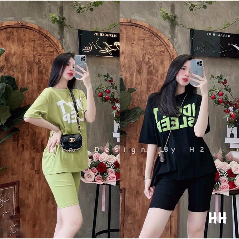 Đồ bộ nữ bộ I Dont sleep áo phông from rộng phối quần ngố chất cotton 4 chiều mềm mịn thấm hút