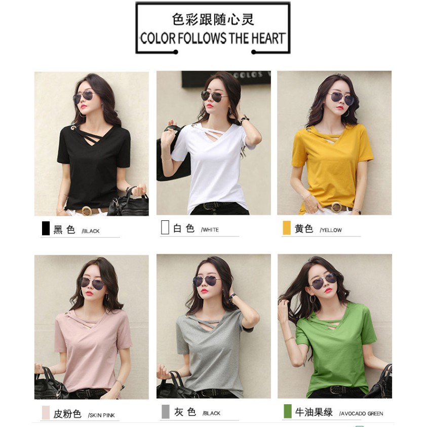 Áo Thun Nữ Tay Lửng Cổ Chữ V Thời Trang Hàn Quốc