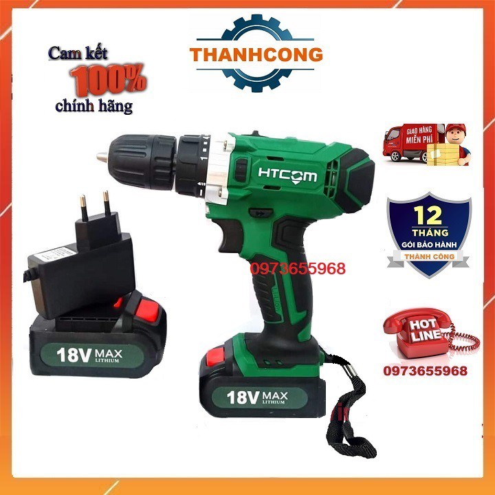 máy khoan pin HTCOM ✨ CHÍNH HÃNG ✨ khoan pin 18V , máy khoan cầm tay có MÀN HÌNH LED HIỂN THỊ % PIN