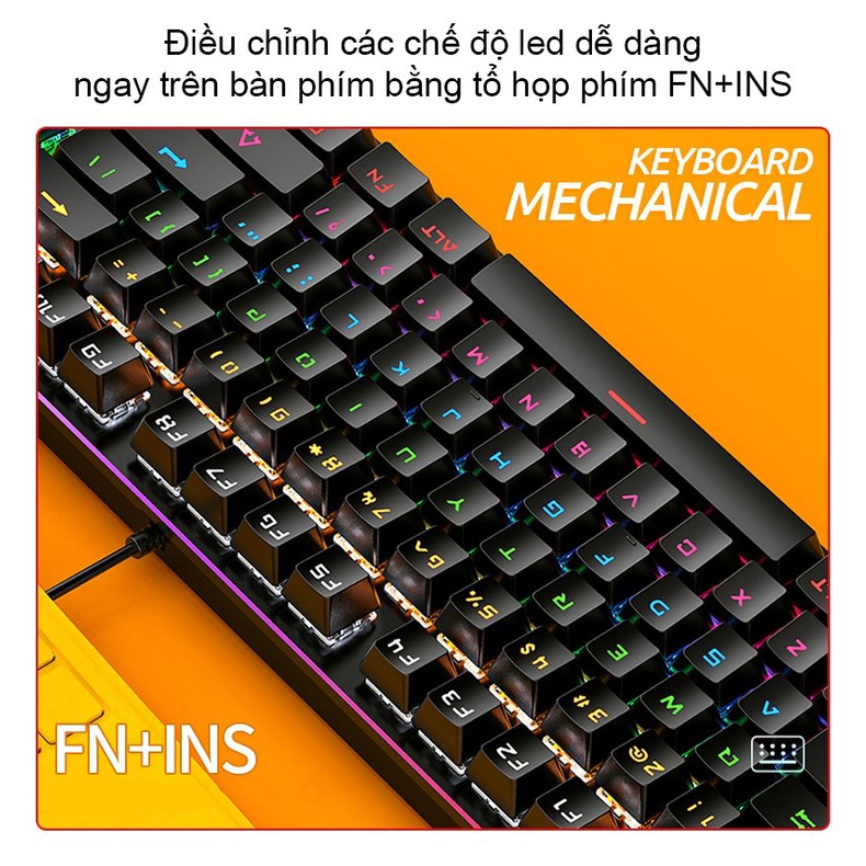 Bàn Phím Cơ Gaming K400 Full Đèn Led - Bàn Phím Máy Tính Game K400 Chống Nước Đèn LED 10 Chế Độ Nháy