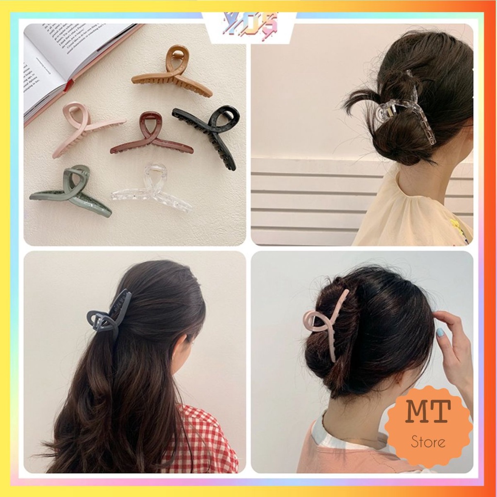 Kẹp tóc càng cua màu trơn phong cách Retro đơn giản xinh xắn