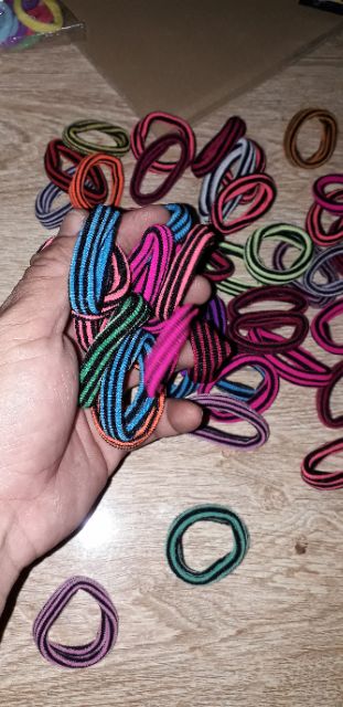 Sét 10 dây cột tóc bằng vải 2 sọc nhiều màu