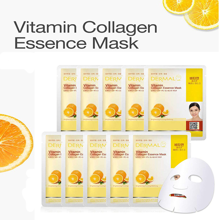 Mặt Nạ Dermal Tinh Chất Vitamin Làm Sáng Da Vitamin Collagen Essence Mask 23g - 10 Miếng