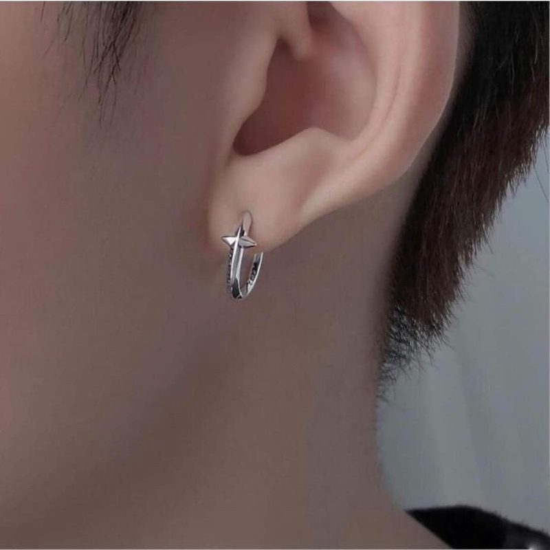 Khuyên tai bạc khuyên tròn trơn bấm kiểu cộng cá tính