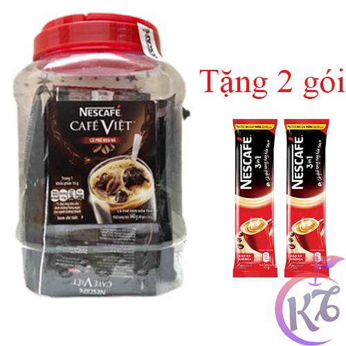 Nescafe Việt đen đá hũ nhựa 40 gói x 16g Tặng 2 gói Nescafe đỏ 3in1 (17g) - cà phê Việt, cafe đen đá hòa tan