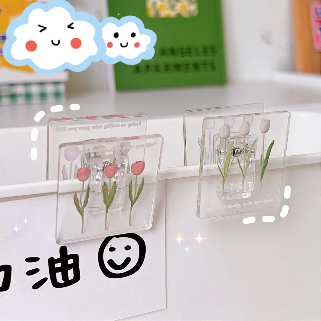 Kẹp giấy trong suốt/ Kẹp Tài Liệu Bằng Acrylic Trong Suốt Họa Tiết Hoa Nhiều Màu Xinh Xắn