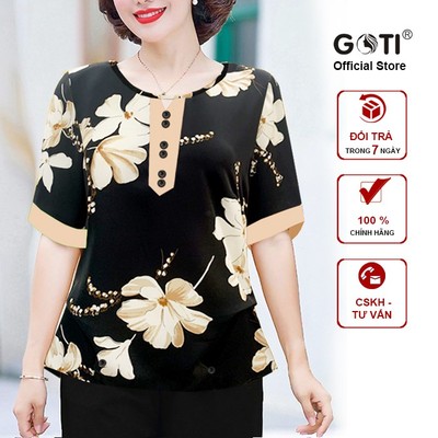 GOTI - Áo Lụa Trung Niên Nữ Cổ Tròn Tay Ngắn Nhiều Size Dáng Suông Rộng 3A07 3A05 3A02