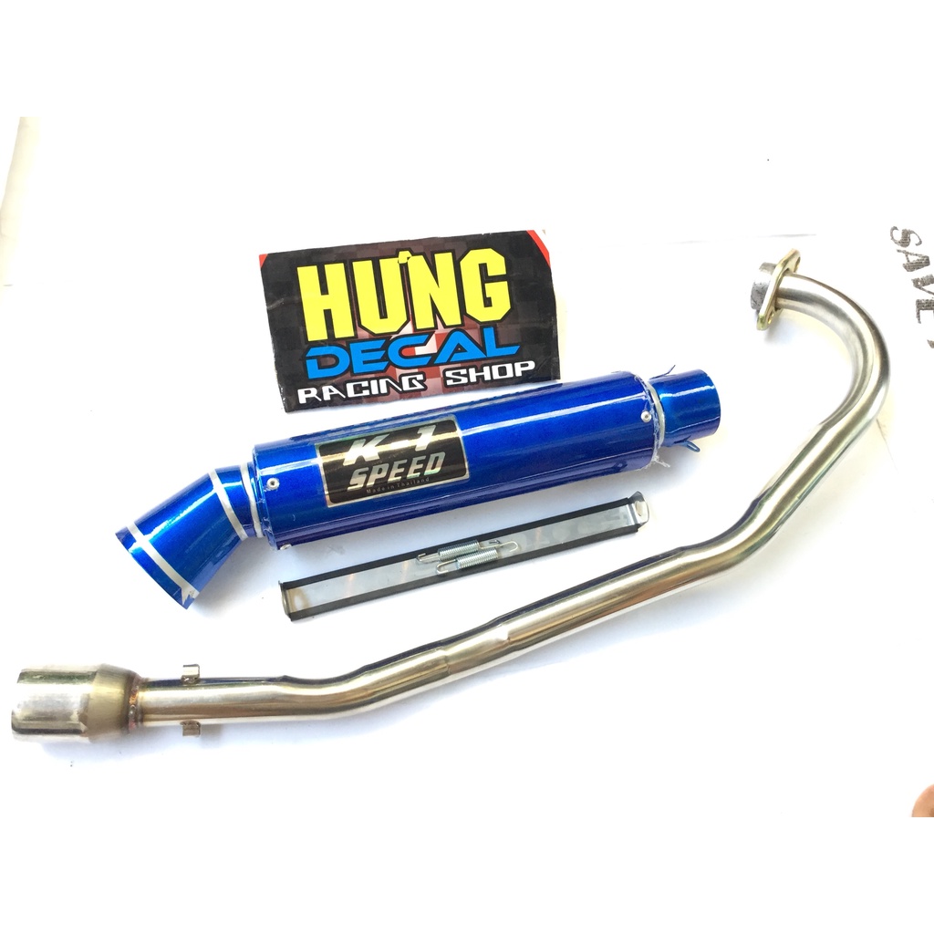Pô k1 SUPPER XANH full cổ inox thẳng găn cho nhiều loại xe
