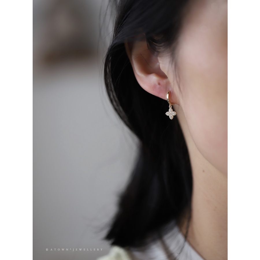 Bông Tai Mạ Bạc 925 Đính Đá Kim Cương Nhân Tạo Phong Cách Hàn Quốc Thời Trang Mùa Hè