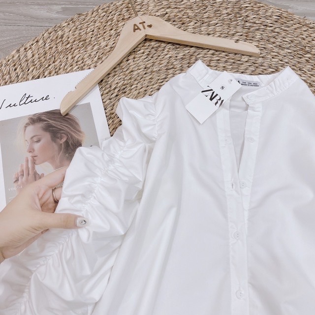 [Mã 11FASHIONSALE1 giảm 10K đơn 50K] Áo Sơ Mi Nữ Trắng Cổ Tàu 🦋FREESHIP🦋 Áo Sơmi Dài Tay Nhúm | BigBuy360 - bigbuy360.vn