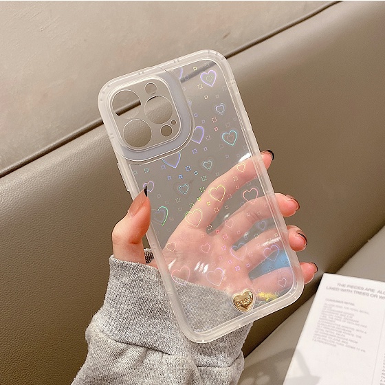 Ốp điện thoại màu Laser trong suốt họa tiết trái tim cho iPhone 11 12 Pro Max X XS XR 7 8plus 13 Pro Max