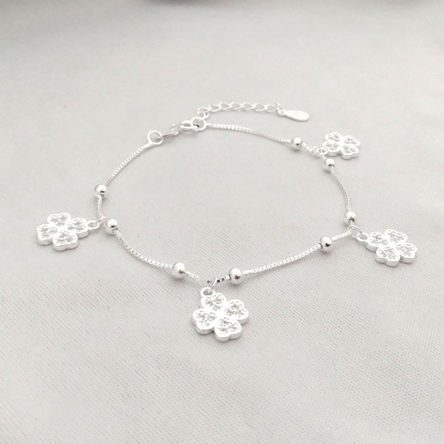 Lắc đeo tay nữ trang sức Bạc Quang Thản chất liệu bạc 925, kiểu lắc mềm mix cham cỏ bốn lá, phù hợp cho mọi lứa tuổi | BigBuy360 - bigbuy360.vn