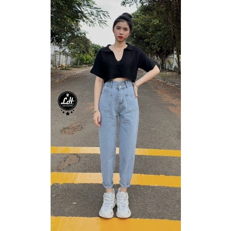 Quần baggy jean nữ Lê Huy Fashion lưng siêu cao 2 nút kiểu túi trước form đẹp giá rẻ MS 369