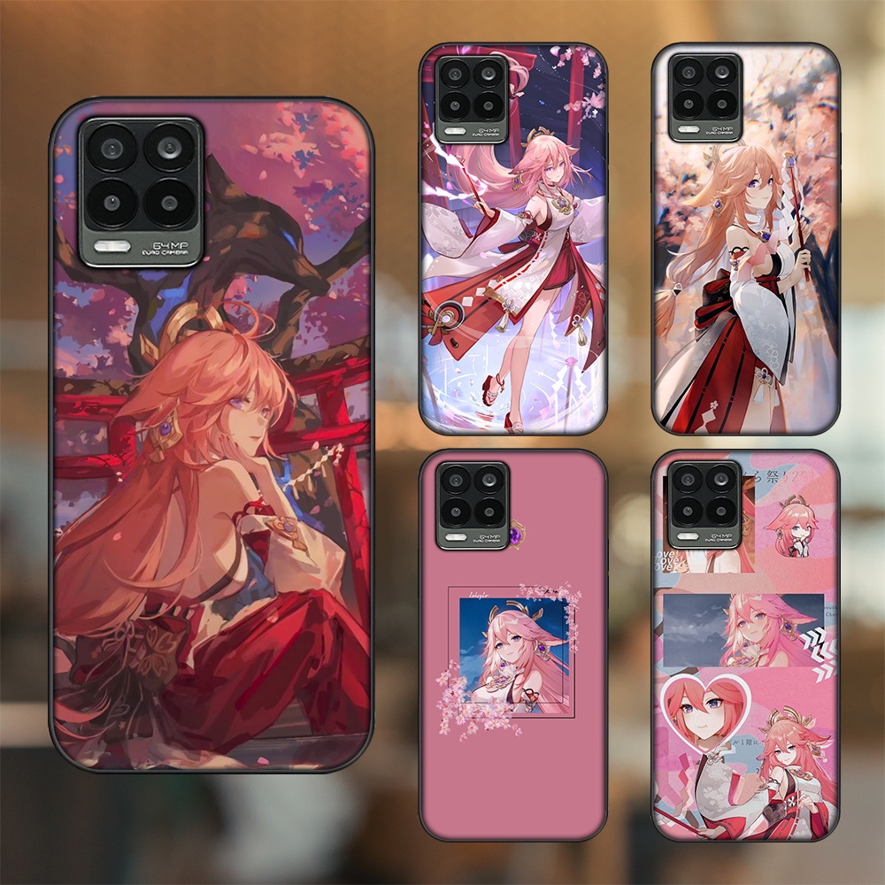 Ốp lưng Realme 8, 8 Pro viền đen in hình Yae Miko Genshin Impact