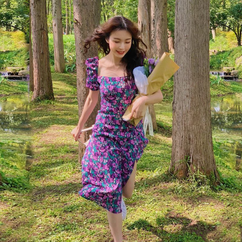Đầm Hoa Mỏng Chiết Eo Thời Trang Xinh Xắn Cho Nữ