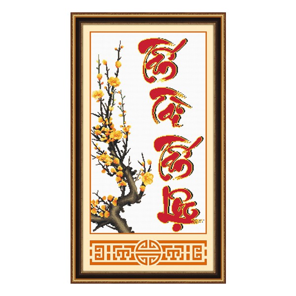 Tranh thêu chữ thập Tấn tài tấn lộc - mai vàng < 51219 > chưa thêu