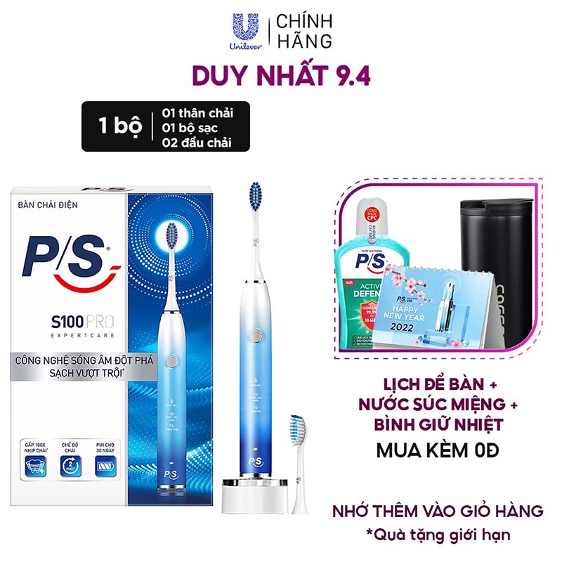 Bàn Chải Điện P/S S100 PRO - Công Nghệ Sóng Âm, Chải Sạch Mảng Bám Tới 10X - Xanh Ombre