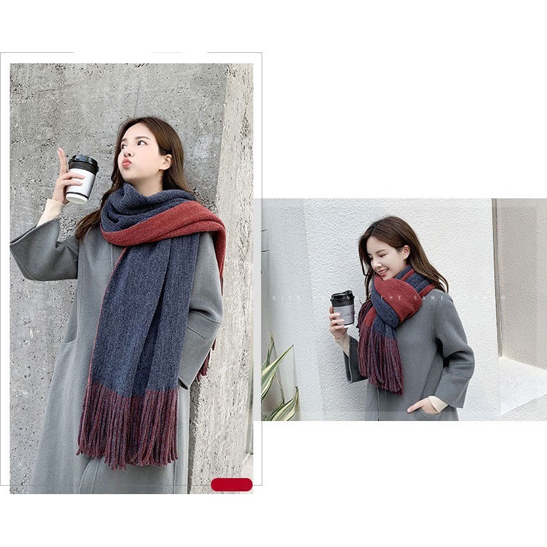 Khăn len Cashmere sợi lông cừu 2 mặt mix màu sang chảnh dày dặn phong cách hàn quốc