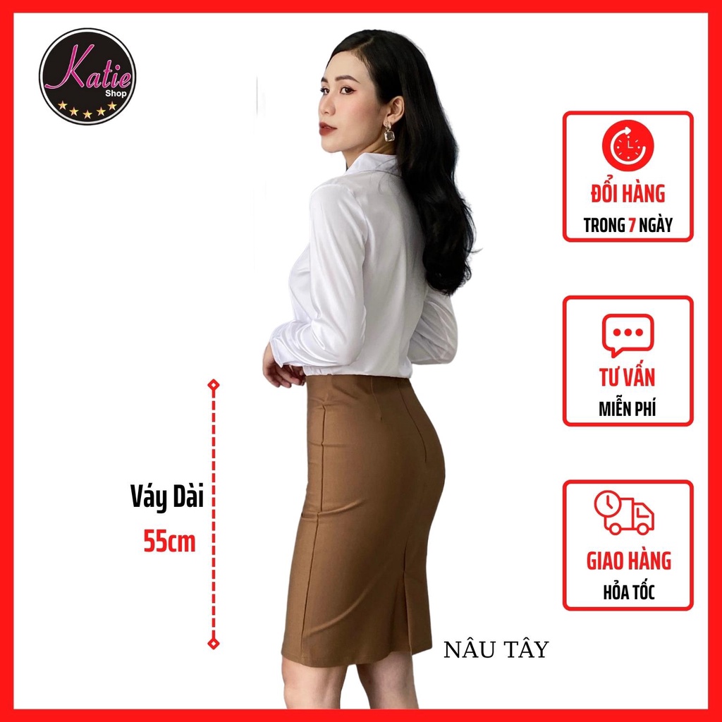 Chân Váy Ôm Thun Bút Chì Công Sở Ngang Gối 55cm Katie Chân Váy Công Sở Chất Thun Hàn Co Giãn 4 Chiều, Cv55cm