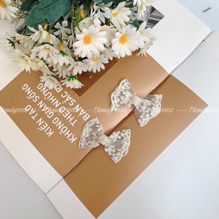 Set 2 kẹp tóc nơ voan lưới thêu hoa