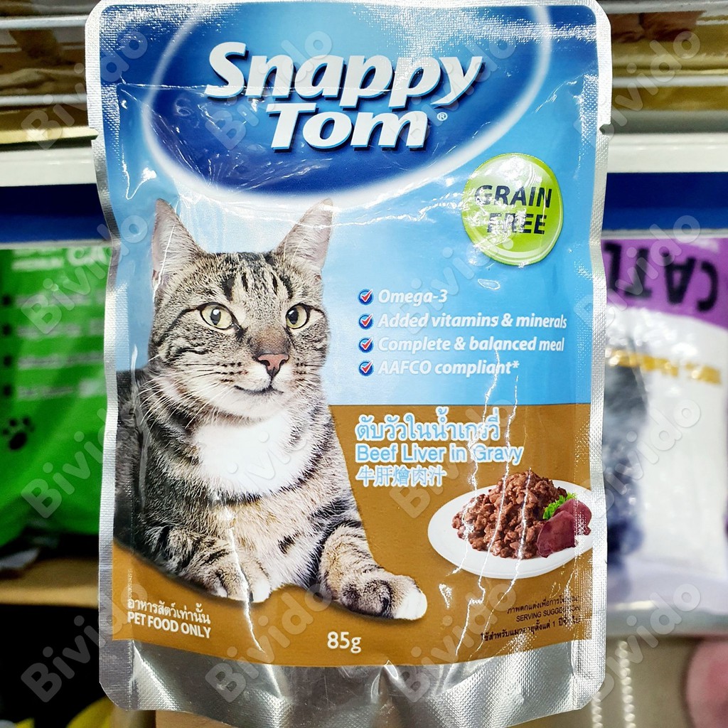 Thức ăn ướt pate mèo Snappy Tom trên 6 tháng tuổi đủ vị túi 85g - Bivido