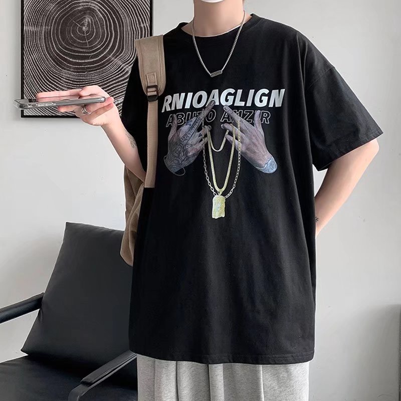 Áo Thun Tay Ngắn Dáng Rộng Họa Tiết In Phong Cách Hip Hop Thời Trang Mùa Hè Size M-8XL