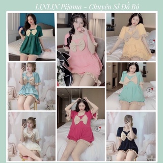 Bộ ngủ - đồ ngủ pijama tiểu thư nơ đùi kate lụa loại 1
