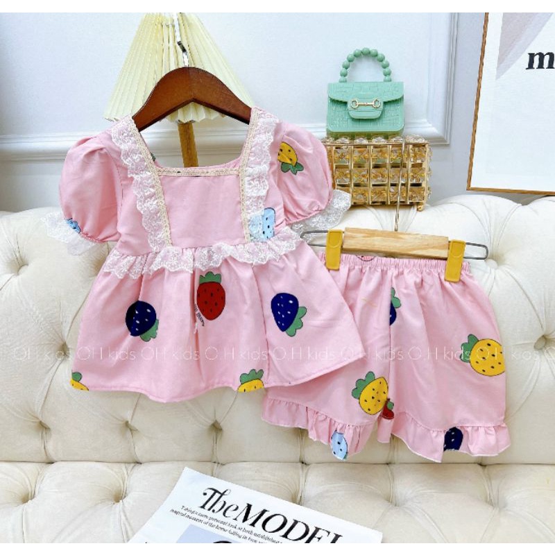 Bộ lanh lụa phối ren cho bé gái siêu mềm mát(15-25kg)
