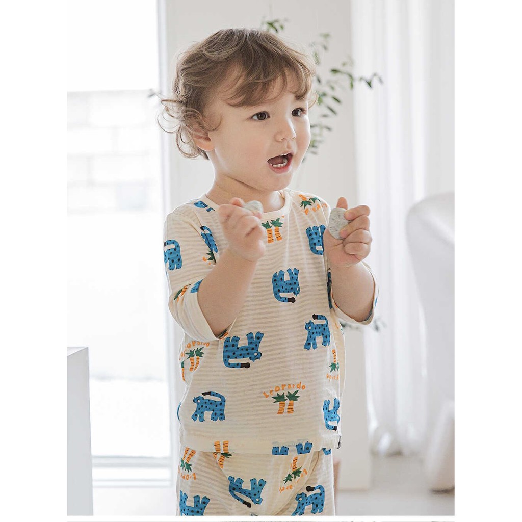 BỘ LỬNG CAO CẤP BÉ TRAI CỦA HÃNG CORDII, CHẤT COTTON GIẤY ORGANIC, MẪU CON BÁO XANH