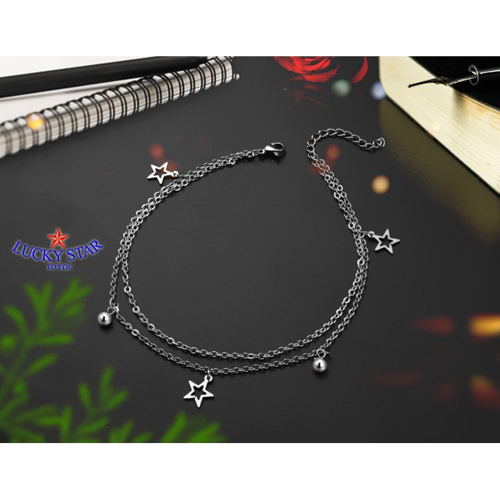 Lắc chân ngôi sao rỗng 2 tầng đính bi duyên dáng