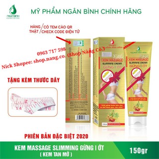 (Mẫu MỚI) Kem Massage Tan Mỡ Ngân Bình + Tặng Thước Dây Đo _Hộp 150gr_ Kem tươi chiết xuất gừng ớt Gia truyền Chính Hãng
