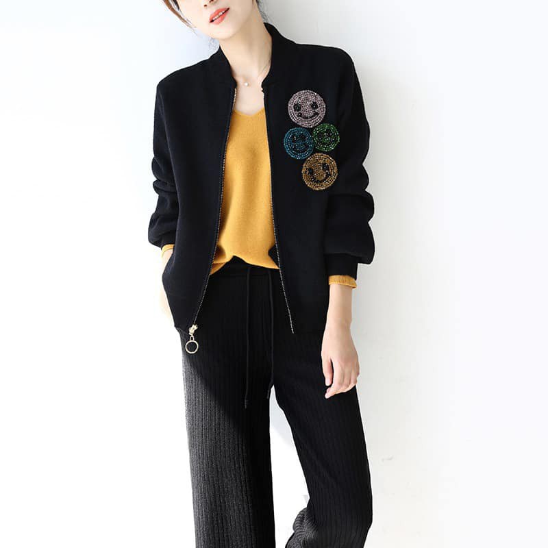 Áo boomber 🦋FREESHIP🦋 Áo khoác Quảng Châu cao cấp đính đá mặt cười