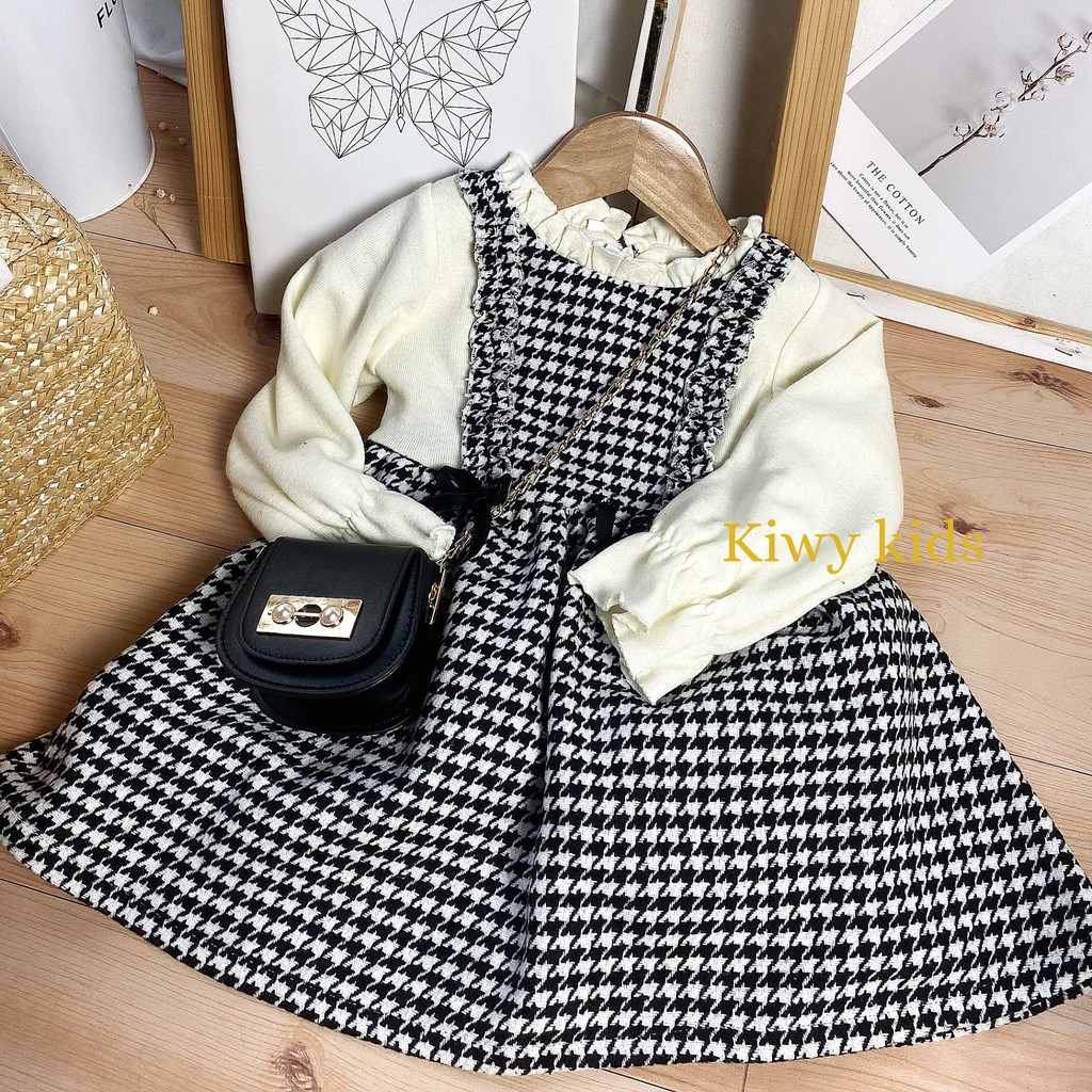 Váy dạ cho bé gái  KIWY KIDS dáng xòe dài tay chất liệu tweed kids17 cho bé gái từ 1 đến 4 tuổi