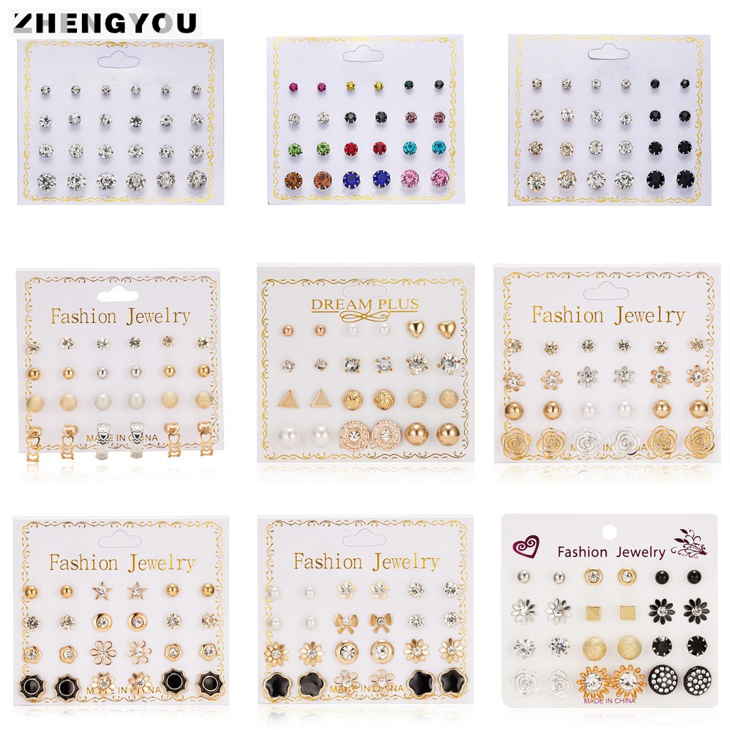 Set 12 Đôi Khuyên Tai Nữ Hình Tròn Nhiều Kiểu Dáng