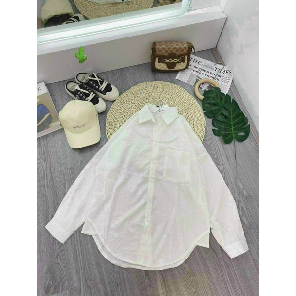 Áo sơ mi đũi phối 1 túi QC phong cách