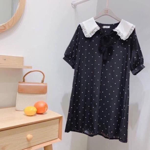 [Xả kho] Váy bầu chấm bi cổ sen cao cấpthiết kế sang chảnhchất liệu lụa chéo thái mát, mềm, mịn