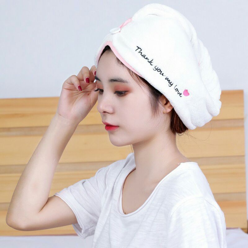 Mũ tắm,khăn quấn tóc nhanh khô vải bông mịn thấm hút nước tốt -có phản hồi của khách đã mua