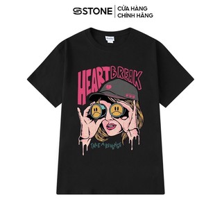 Áo thun tay lỡ stone dáng unisex form rộng in hình break heart