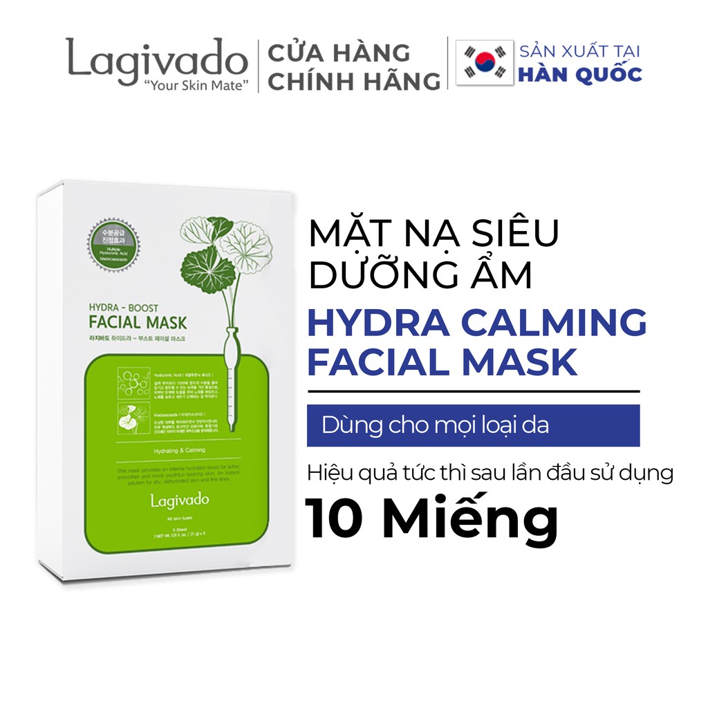 Combo 10 mặt nạ giấy dưỡng da ẩm mịn, căng bóng Hàn Quốc Lagivado Hydra Calming Facial Mask 23g/miếng