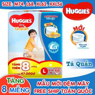 (tặng 8 miếng) Tã-bỉm quần huggies size m74/l68/xl62/xxl56