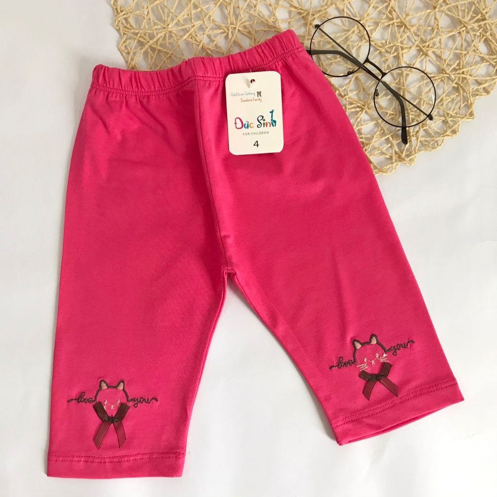 [ẢNH THẬT] Quần Legging Ngố Lửng Bé Gái Đức Sinh Thêu Mèo Đáng Yêu Chất Liệu Cotton Mềm Nhẹ Cho Bé 10-15kg