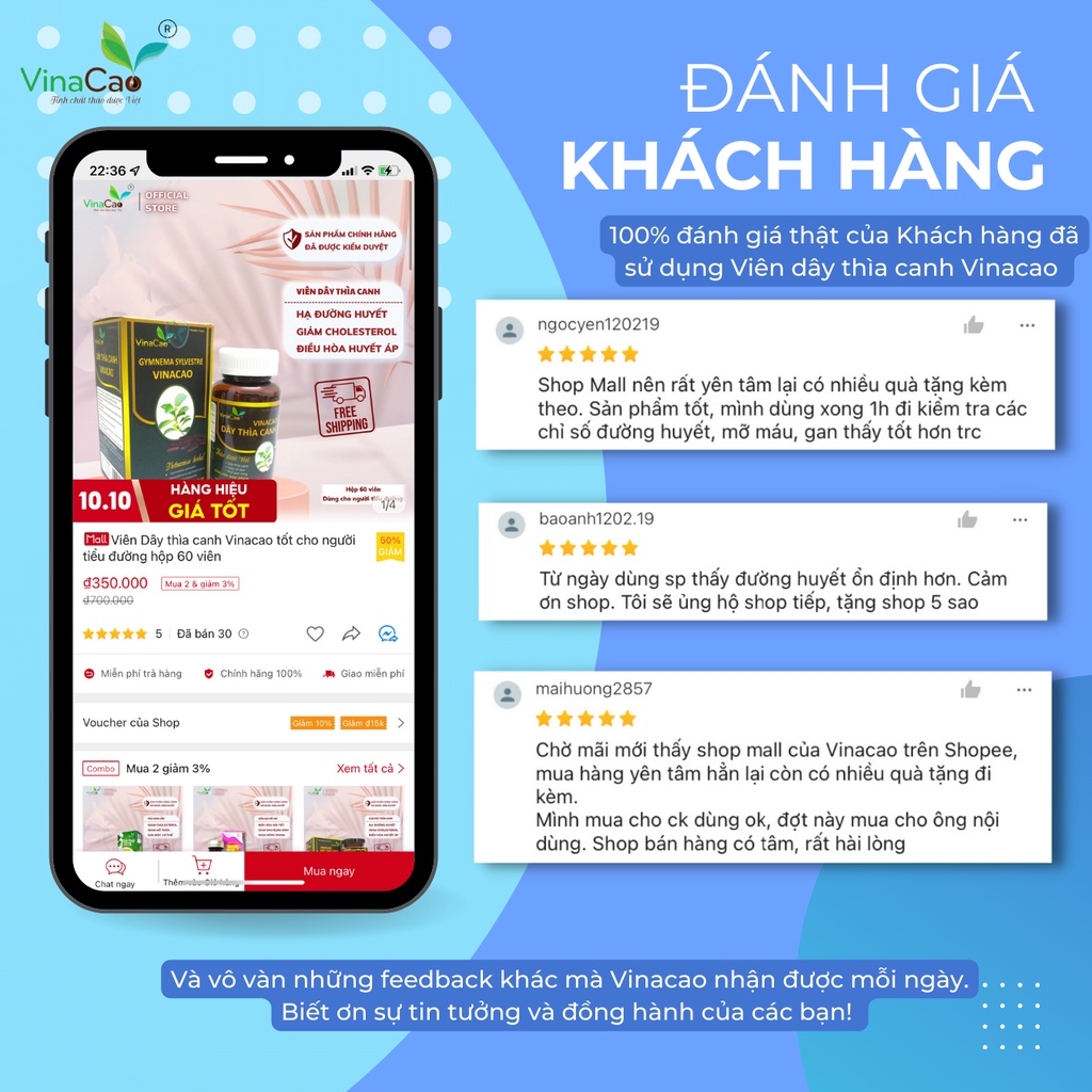 Viên Dây thìa canh Vinacao tốt cho người tiểu đường hộp 60 viên